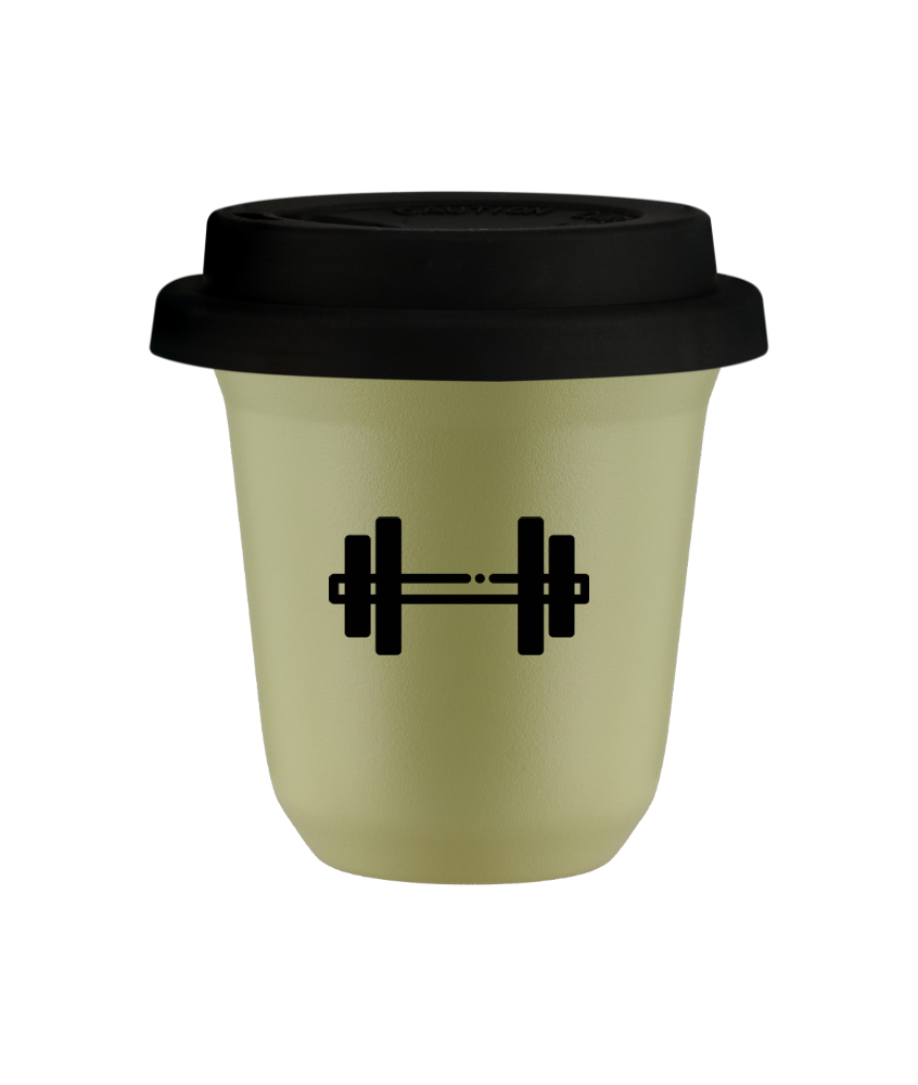 Tasse 240 ml PISTACHE "Haltère", avec couvercle noir