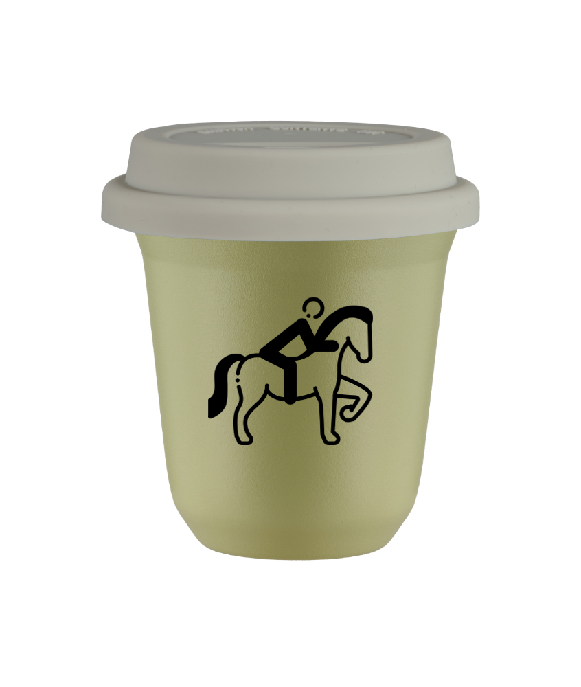 Tasse 80 ml PISTACHE "Équitation 2", avec couvercle blanc