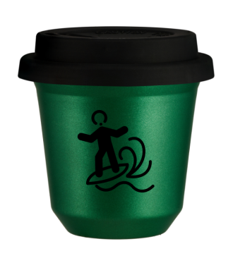 Tasse 80 ml VERT MÉTALLIQUE "Planche à voile (noir)", avec couvercle noir Tasse 80 ml VERT MÉTALLIQUE "Planche à voile (noir)", avec couvercle noir