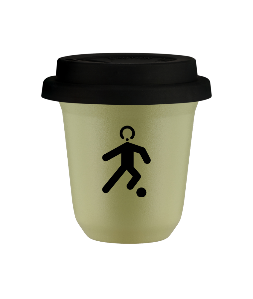 Tasse 240 ml PISTACHE "Football", avec couvercle noir