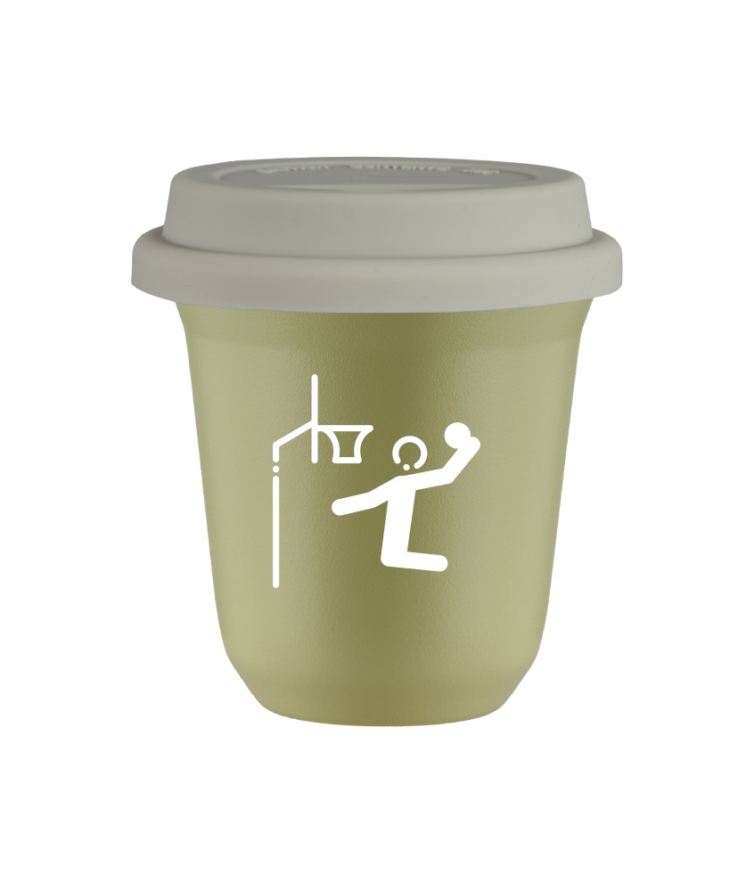 Tasse 240 ml PISTACHE "Basket-ball (blanc)", avec couvercle blanc