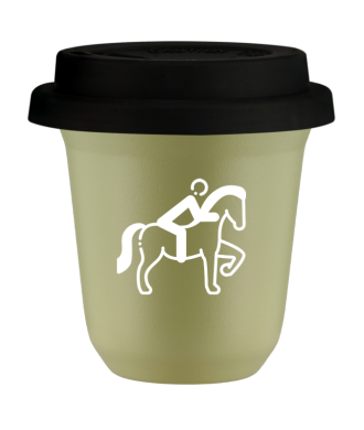 Tasse 80 ml PISTACHE "Équitation 2 (blanc)", avec couvercle noir Tasse 80 ml PISTACHE "Équitation 2 (blanc)", avec couvercle noir
