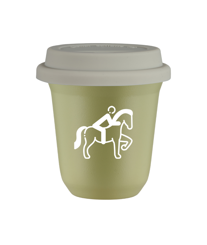 Tasse 80 ml PISTACHE "Équitation 2 (blanc)", avec couvercle blanc Tasse 80 ml PISTACHE "Équitation 2 (blanc)", avec couvercle blanc