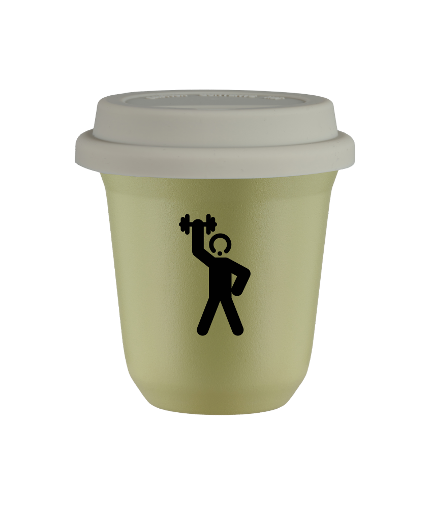 Tasse 240 ml PISTACHE "Homme fort 2", avec couvercle blanc