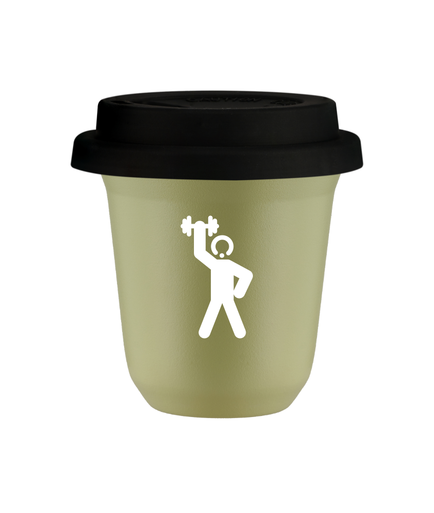 Tasse 240 ml PISTACHE "Homme fort 2 (blanc)", avec couvercle noir Tasse 240 ml PISTACHE "Homme fort 2 (blanc)", avec couvercle noir