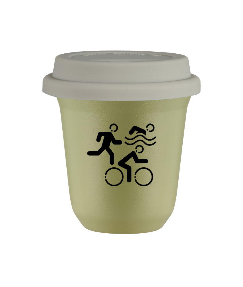 Tasse 80 ml PISTACHE "Sports", avec couvercle blanc