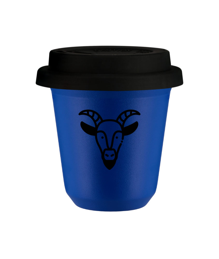 Tasse 240 ml BLEU "Capricorne", avec couvercle noir