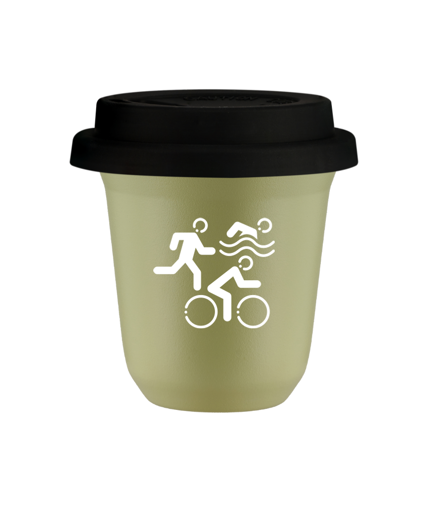 Tasse 80 ml PISTACHE "Sports (blanc)", avec couvercle noir