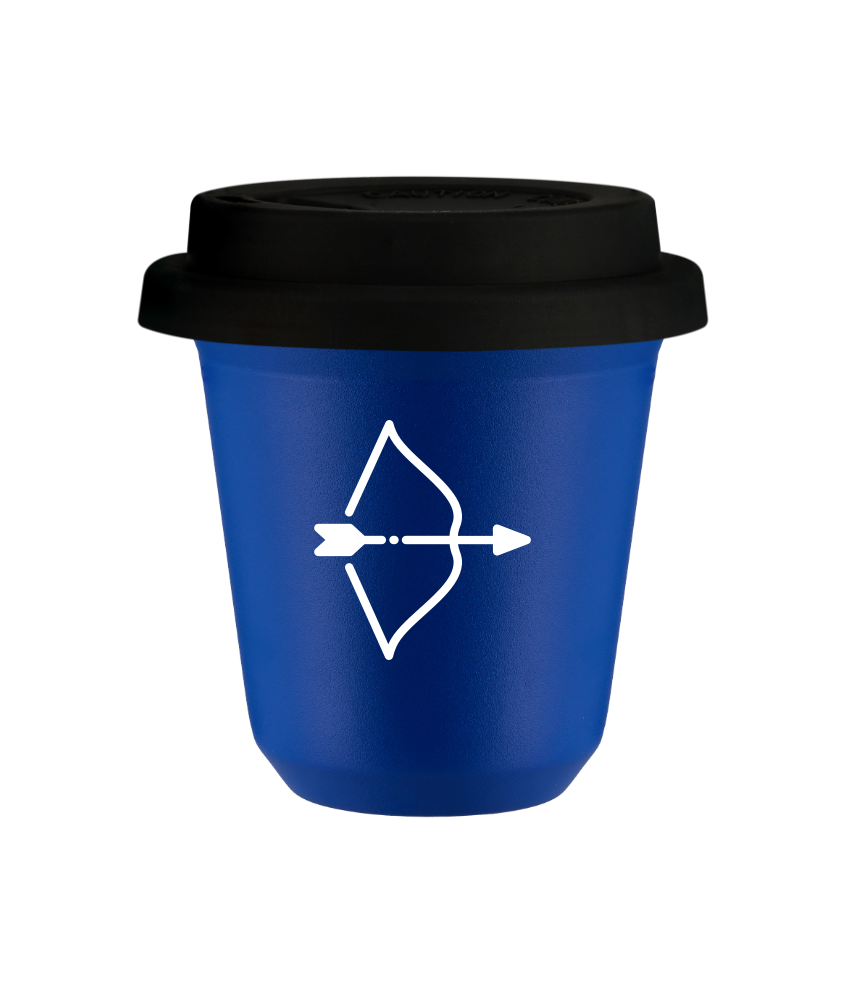 Tasse 240 ml BLEU "Sagittaire (blanc)", avec couvercle noir Tasse 240 ml BLEU "Sagittaire (blanc)", avec couvercle noir