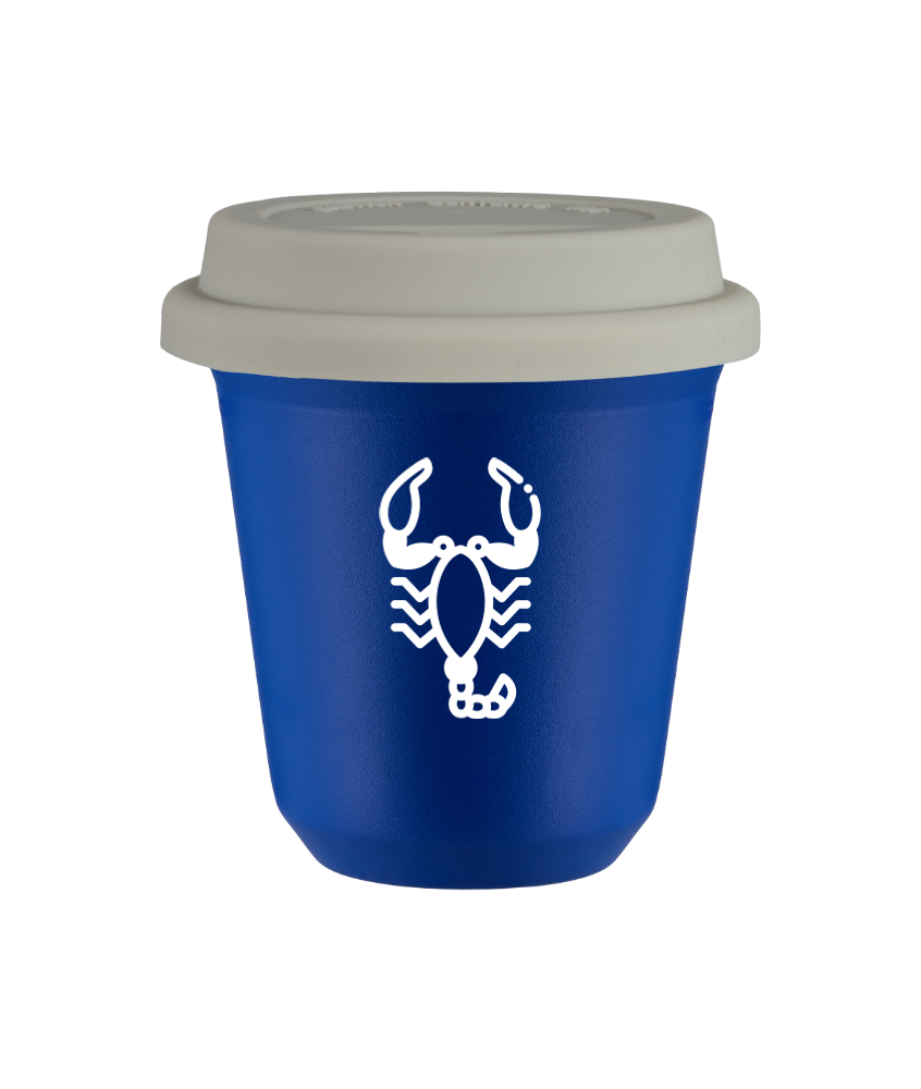 Tasse 240 ml BLEU "Scorpion (blanc)", avec couvercle blanc Tasse 240 ml BLEU "Scorpion (blanc)", avec couvercle blanc