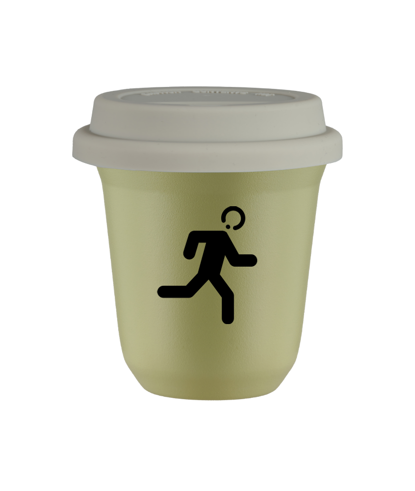 Tasse 80 ml PISTACHE "Coureur (noir)", avec couvercle blanc