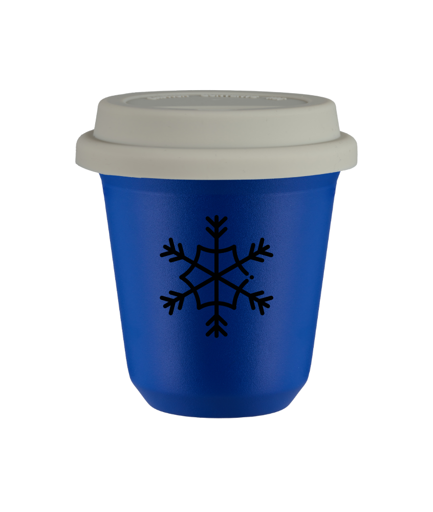 Tasse 240 ml BLEU "Flocon de neige", avec couvercle blanc Tasse 240 ml BLEU "Flocon de neige", avec couvercle blanc