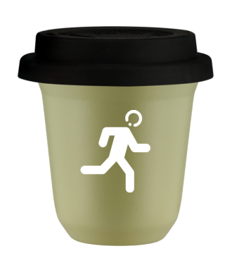 Tasse 80 ml PISTACHE "Coureur (blanc)", avec couvercle noir Tasse 80 ml PISTACHE "Coureur (blanc)", avec couvercle noir