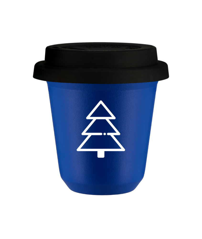 Tasse 240 ml BLEU "Sapin de Noël (blanc)", avec couvercle noir Tasse 240 ml BLEU "Sapin de Noël (blanc)", avec couvercle noir