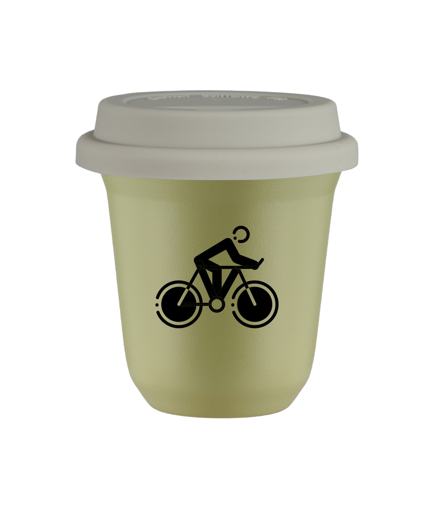 Tasse 80 ml PISTACHE "Cyclisme 2 (noir)", avec couvercle blanc