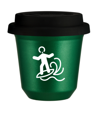 Tasse 80 ml VERT MÉTALLIQUE "Planche à voile (blanc)", avec couvercle noir Tasse 80 ml VERT MÉTALLIQUE "Planche à voile (blanc)", avec couvercle noir
