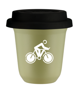 Tasse 80 ml PISTACHE "Cyclisme 2 (blanc)", avec couvercle noir Tasse 80 ml PISTACHE "Cyclisme 2 (blanc)", avec couvercle noir