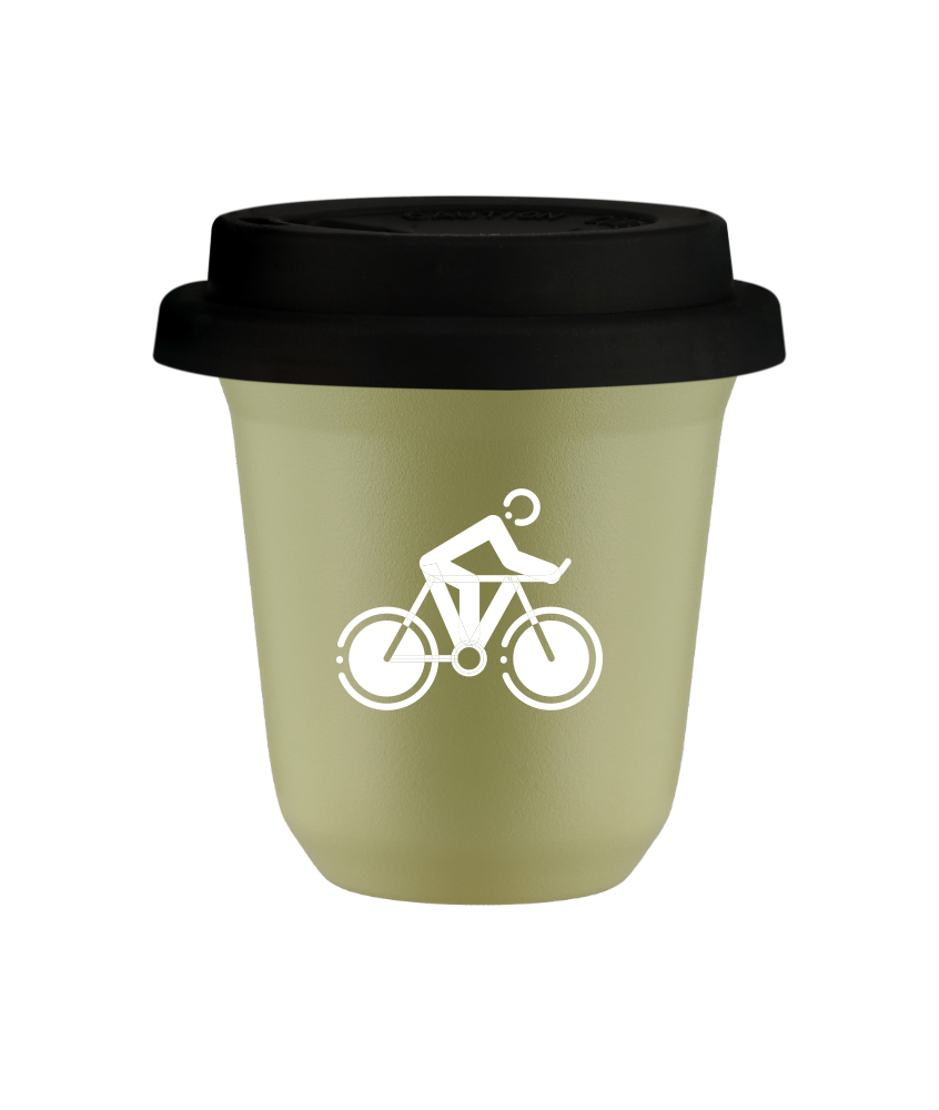 Tasse 80 ml PISTACHE "Cyclisme 2 (blanc)", avec couvercle noir
