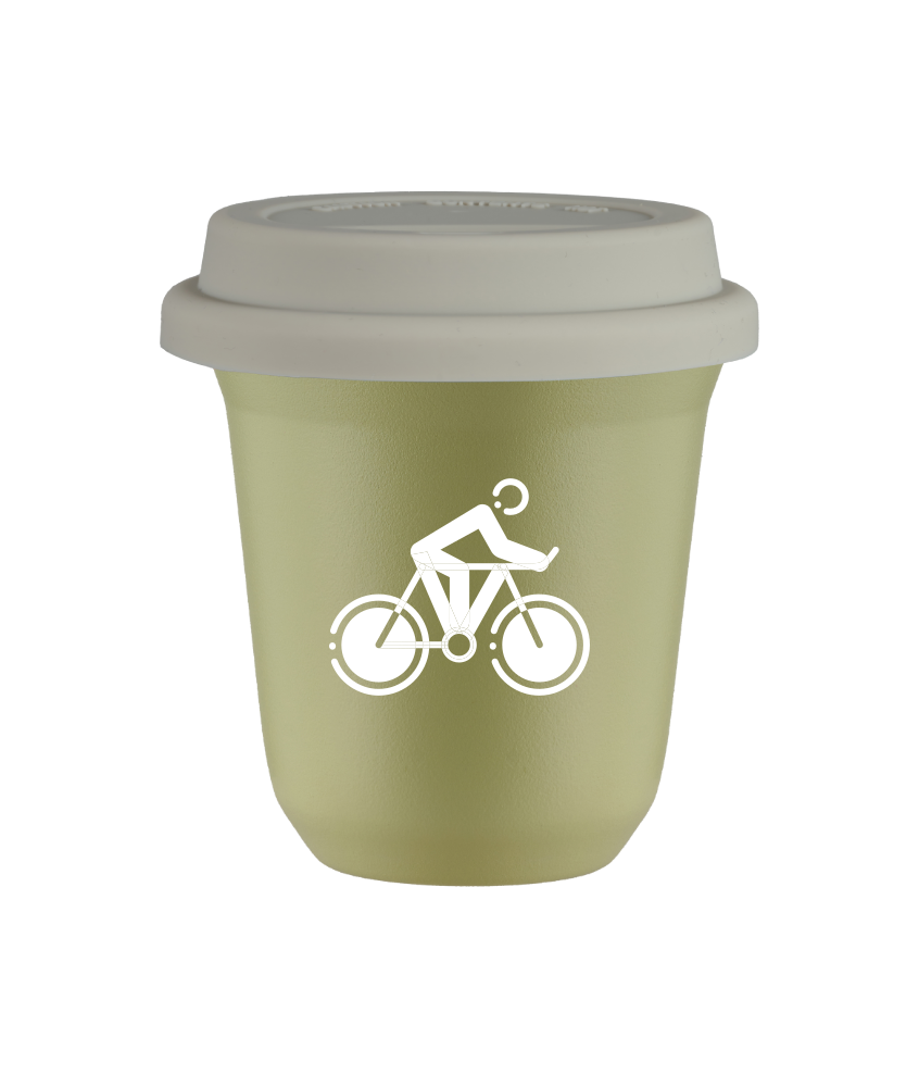 Tasse 80 ml PISTACHE "Cyclisme 2 (blanc)", avec couvercle blanc
