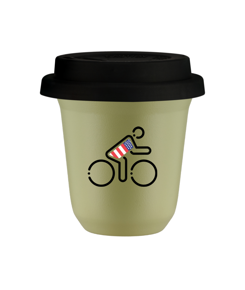 Tasse 240 ml PISTACHE "Cycliste aux couleurs britanniques", avec couvercle noir Tasse 240 ml PISTACHE "Cycliste aux couleurs britanniques", avec couvercle noir