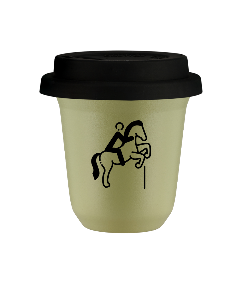 Tasse 240 ml PISTACHE "Équitation 1 (noir)", avec couvercle noir Tasse 240 ml PISTACHE "Équitation 1 (noir)", avec couvercle noir