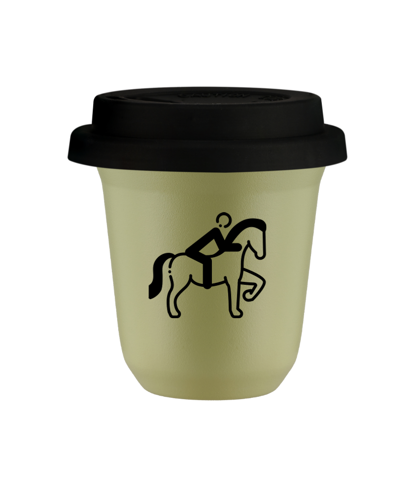Tasse 240 ml PISTACHE "Équitation 2", avec couvercle noir