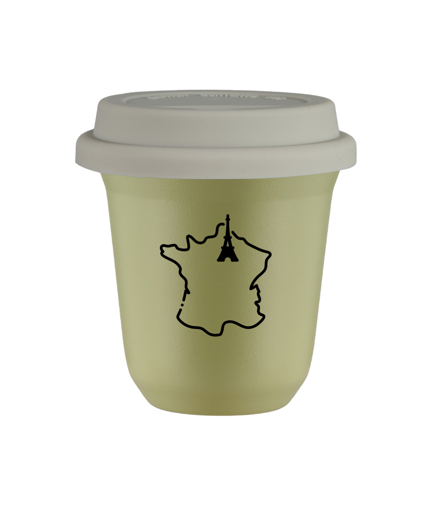 Tasse 240 ml PISTACHE "France (noir)", avec couvercle blanc Tasse 240 ml PISTACHE "France (noir)", avec couvercle blanc