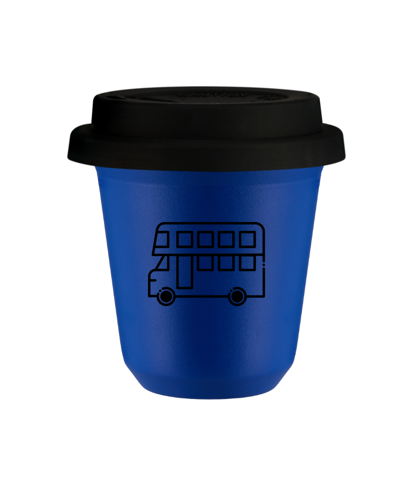 Tasse 240 ml BLEU "Bus (noir)", avec couvercle noir Tasse 240 ml BLEU "Bus (noir)", avec couvercle noir
