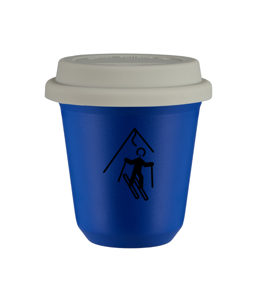 Tasse 240 ml BLEU "Ski", avec couvercle blanc