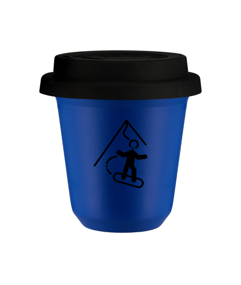 Tasse 240 ml BLEU "Snowboard (noir)", avec couvercle noir