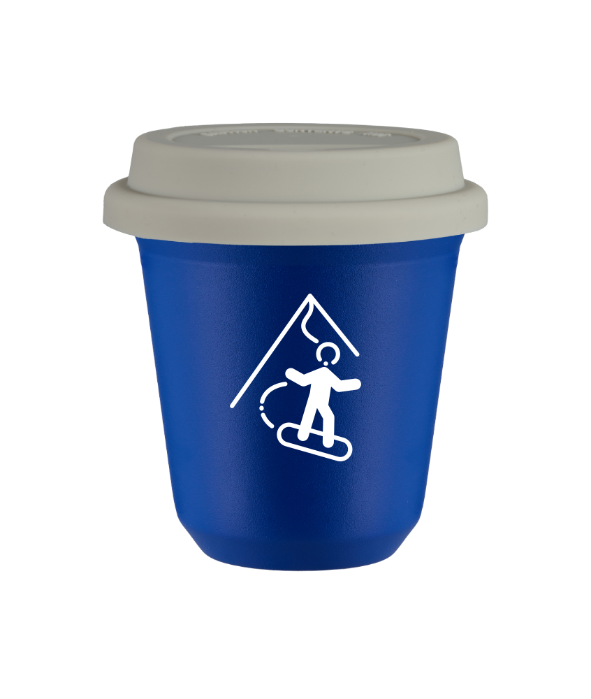Tasse 240 ml BLEU "Snowboard (blanc)", avec couvercle blanc Tasse 240 ml BLEU "Snowboard (blanc)", avec couvercle blanc