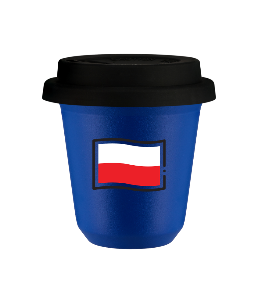Tasse 240 ml BLEU "Drapeau polonais (noir)", avec couvercle noir Tasse 240 ml BLEU "Drapeau polonais (noir)", avec couvercle noir