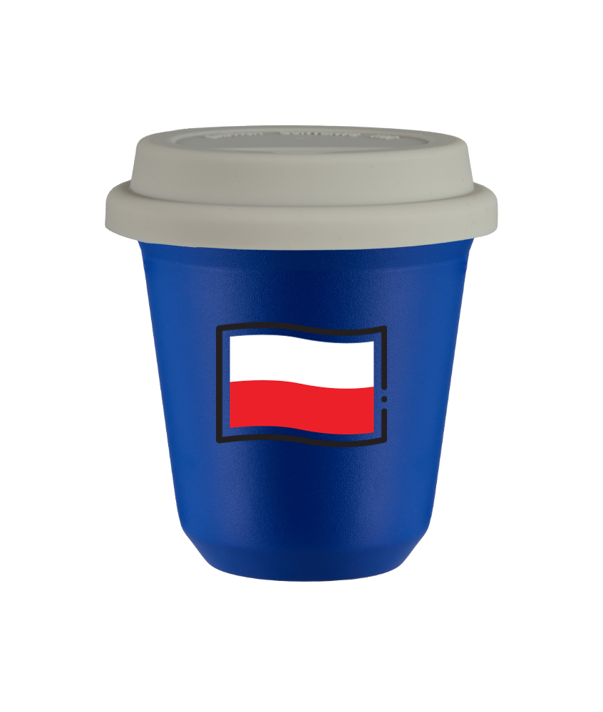 Tasse 240 ml BLEU "Drapeau polonais (noir)", avec couvercle blanc Tasse 240 ml BLEU "Drapeau polonais (noir)", avec couvercle blanc