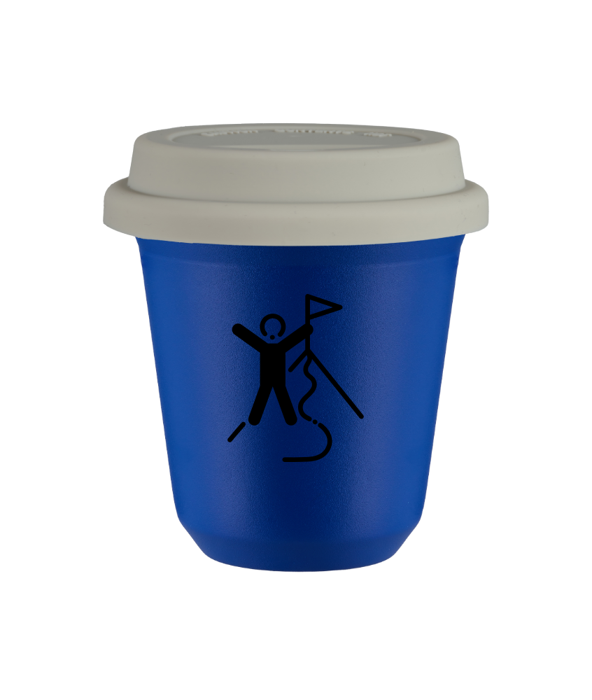 Tasse 240 ml BLEU "Escalade 1", avec couvercle blanc Tasse 240 ml BLEU "Escalade 1", avec couvercle blanc