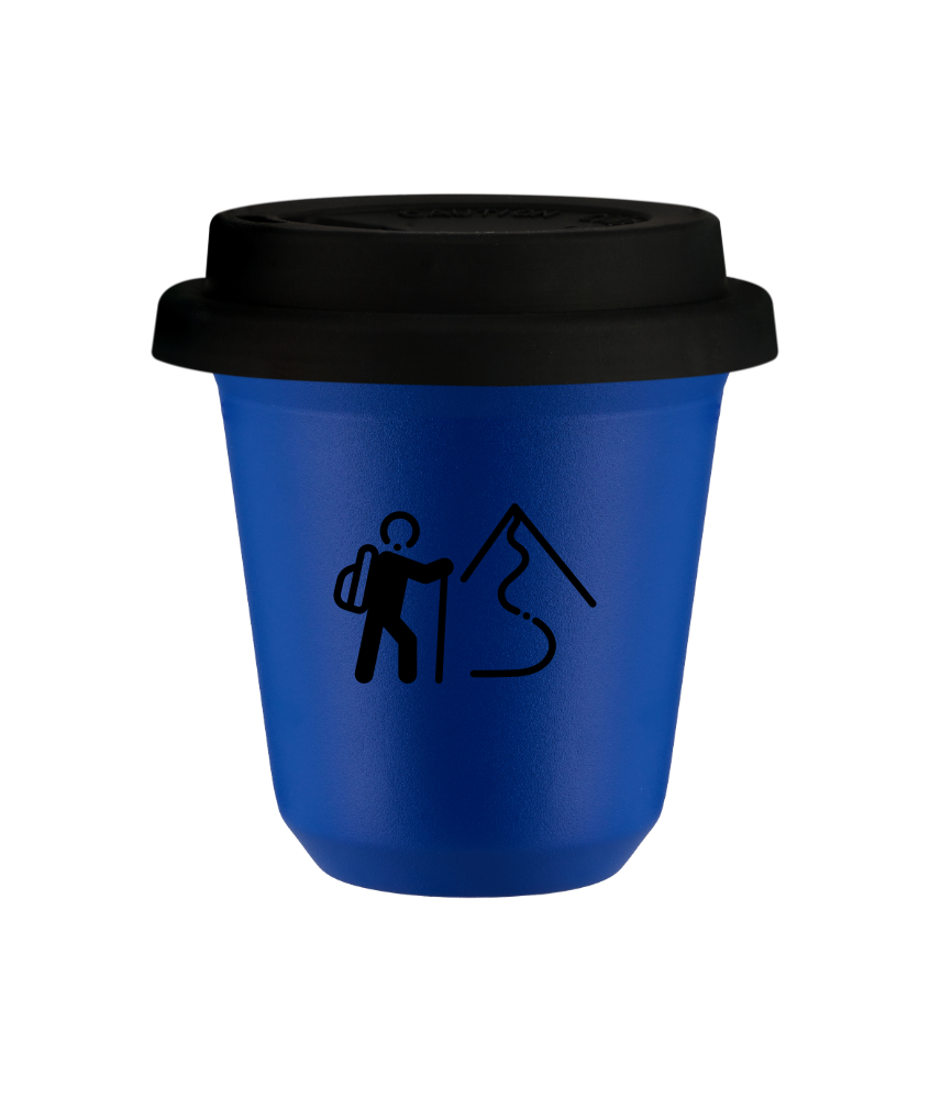 Tasse 240 ml BLEU "Escalade 2 (noir)", avec couvercle noir