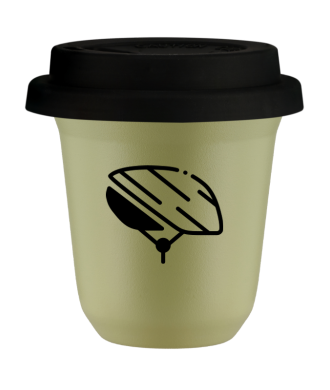 Tasse 80 ml PISTACHE "Casque", avec couvercle noir Tasse 80 ml PISTACHE "Casque", avec couvercle noir