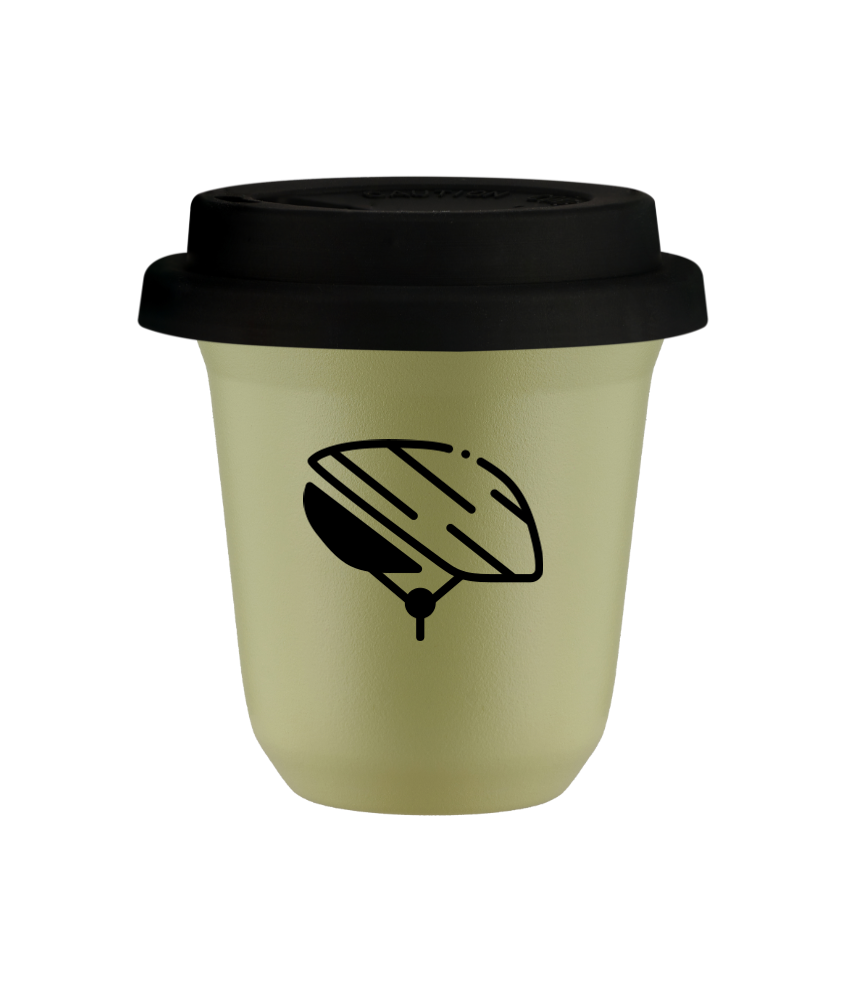 Tasse 80 ml PISTACHE "Casque", avec couvercle noir