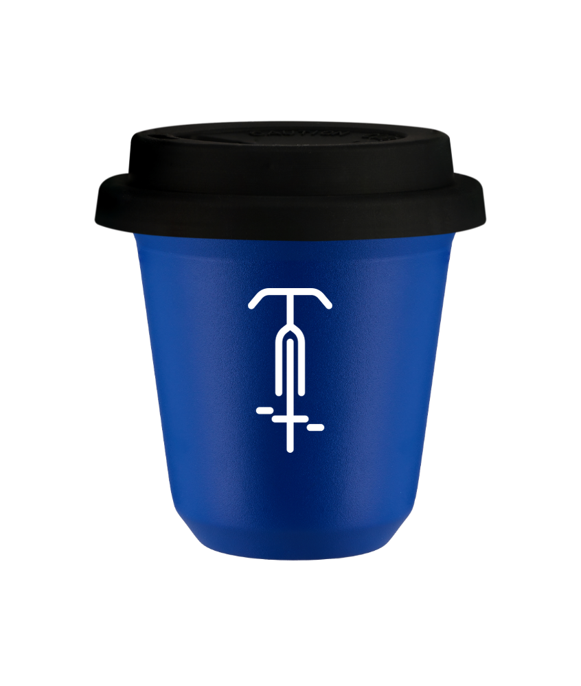 Tasse 240 ml BLEU "Cyclisme 1 (blanc)", avec couvercle noir