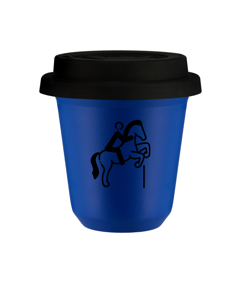 Tasse 240 ml BLEU "Équitation 1", avec couvercle noir Tasse 240 ml BLEU "Équitation 1", avec couvercle noir