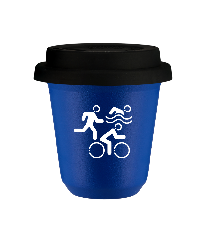 Tasse 240 ml BLEU "Sports (blanc)", avec couvercle noir Tasse 240 ml BLEU "Sports (blanc)", avec couvercle noir