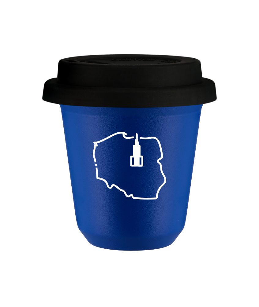 Tasse 240 ml BLEU "Pologne (blanc)", avec couvercle noir Tasse 240 ml BLEU "Pologne (blanc)", avec couvercle noir