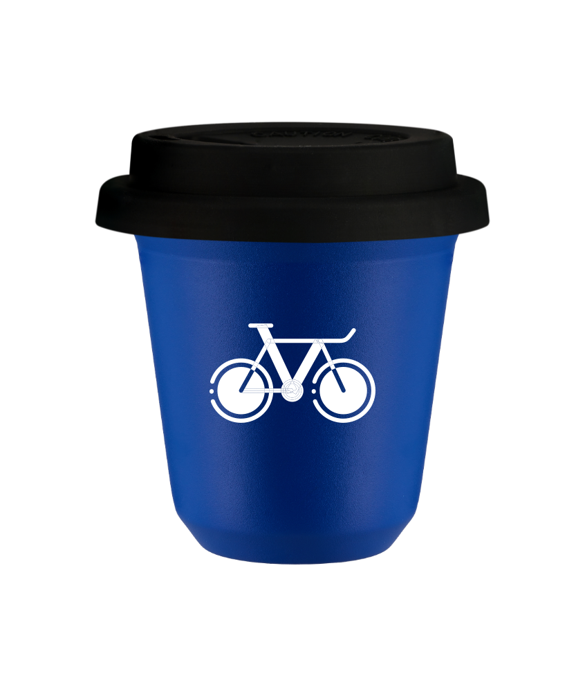 Tasse 240 ml BLEU "Vélo 1 (blanc)", avec couvercle noir Tasse 240 ml BLEU "Vélo 1 (blanc)", avec couvercle noir