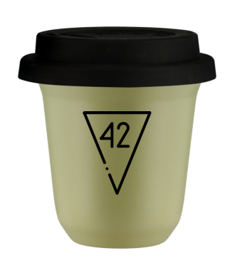 Tasse 80 ml PISTACHE "42", avec couvercle noir Tasse 80 ml PISTACHE "42", avec couvercle noir