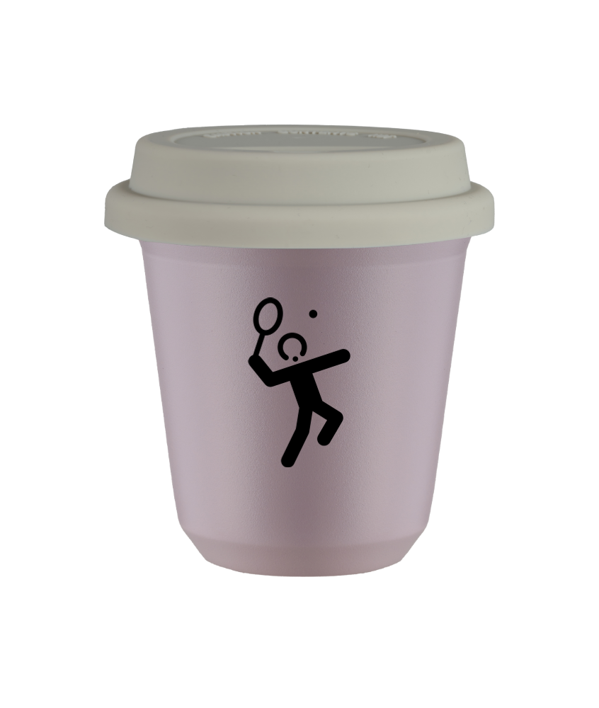 Tasse 240 ml LAVANDE "Tennis 2 (noir)", avec couvercle blanc Tasse 240 ml LAVANDE "Tennis 2 (noir)", avec couvercle blanc