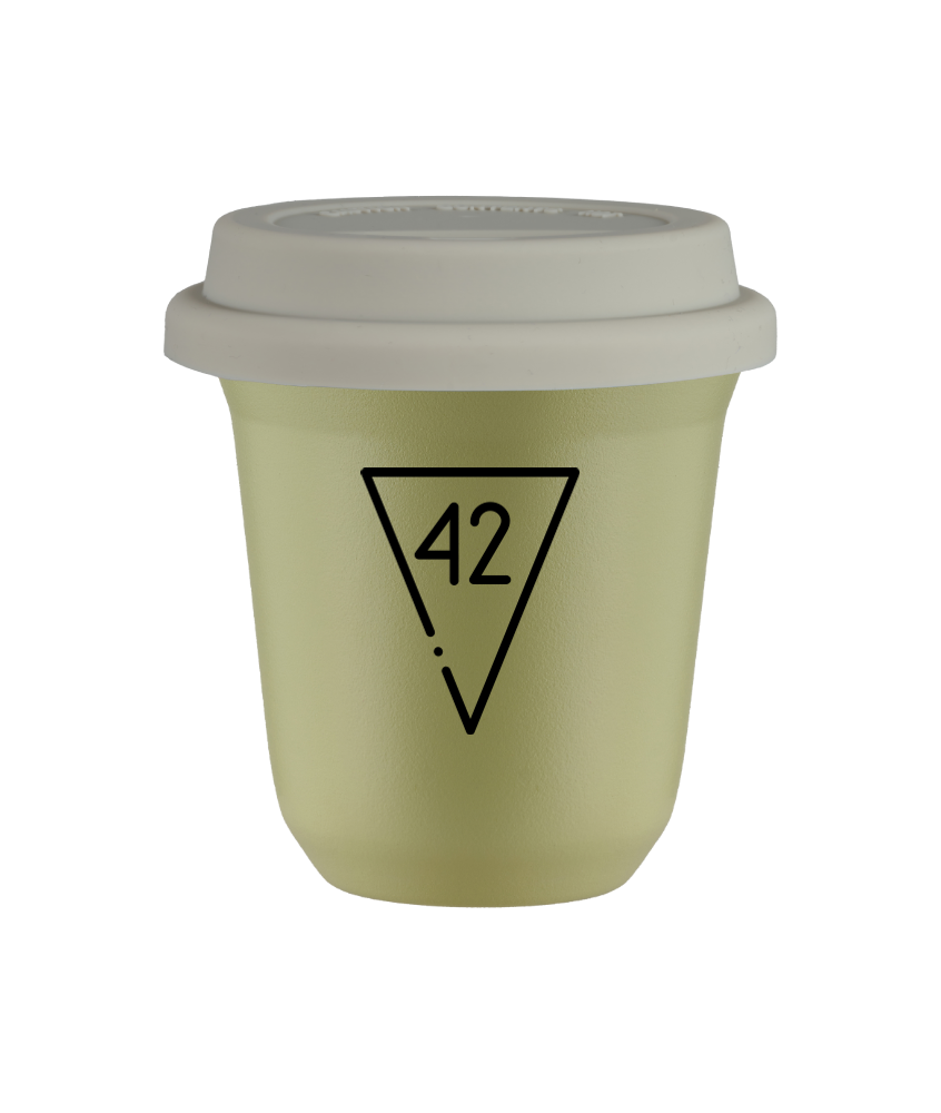 Tasse 80 ml PISTACHE "42", avec couvercle blanc