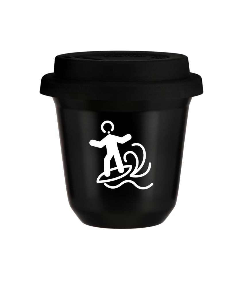 Tasse 240 ml NOIR "Planche à voile (blanc)", avec couvercle noir