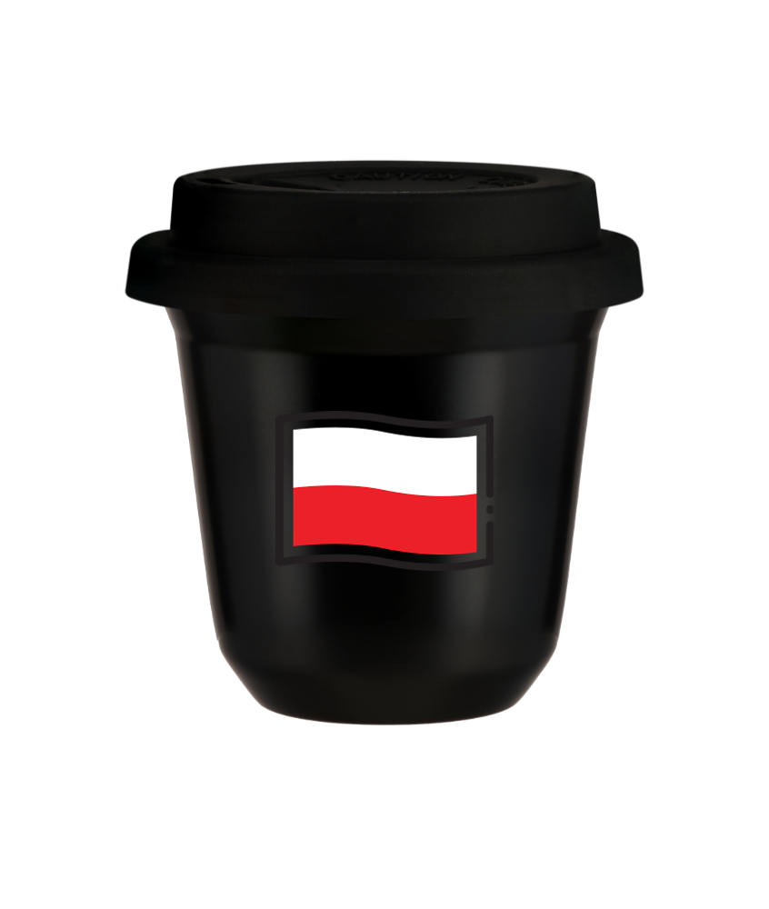 Tasse 240 ml NOIR "Drapeau polonais", avec couvercle noir Tasse 240 ml NOIR "Drapeau polonais", avec couvercle noir