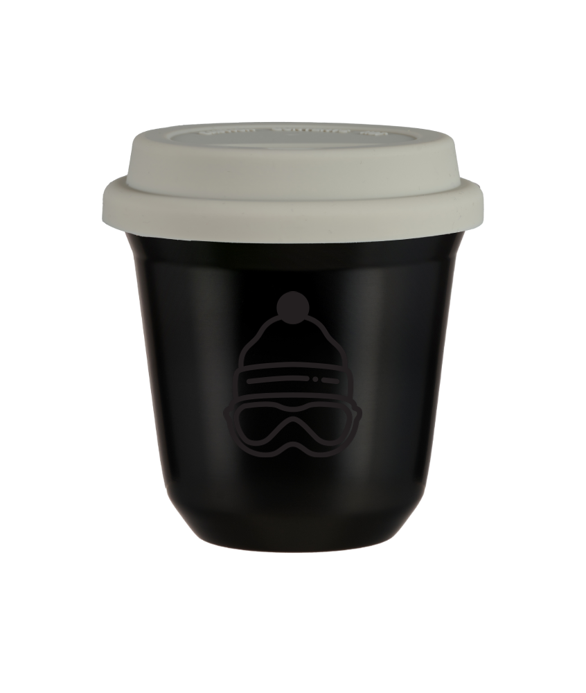 Tasse 240 ml NOIR "Casquette", avec couvercle blanc Tasse 240 ml NOIR "Casquette", avec couvercle blanc
