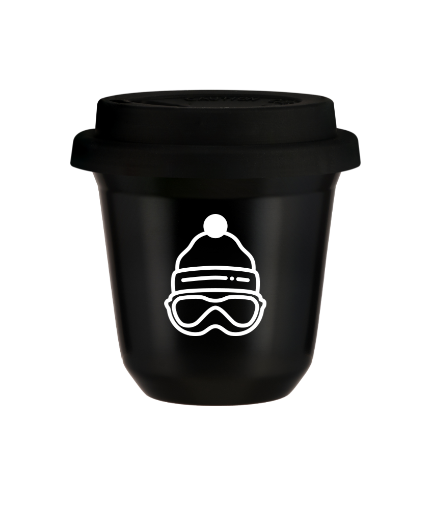 Tasse 240 ml NOIR "Casquette (blanc)", avec couvercle noir