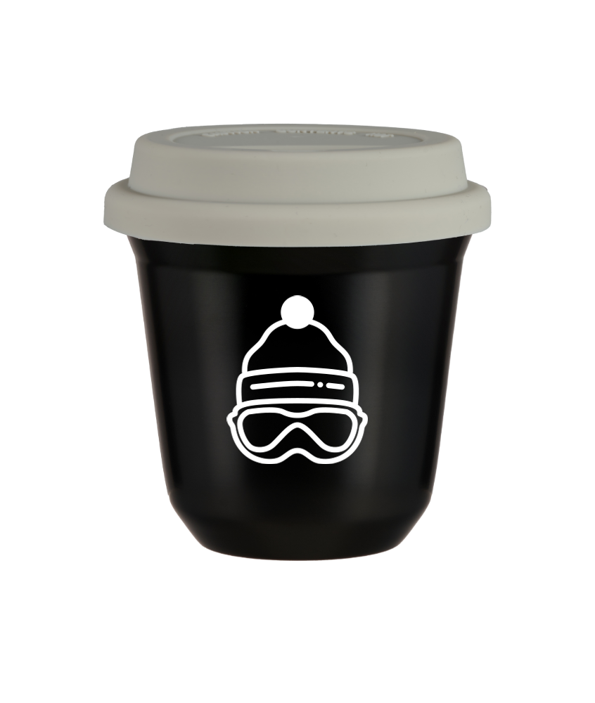 Tasse 240 ml NOIR "Casquette (blanc)", avec couvercle blanc